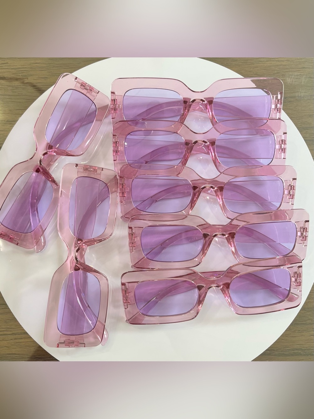 Set of 7 - Trendy Rectangular Light Purple Sunglasses